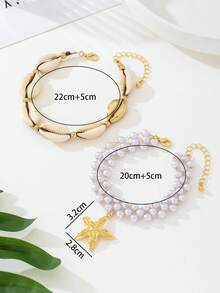 1set Summer Island Style Shell And Faux Pearl Starfish Anklet Foot Jewelry - Yellow Gold - View 5
