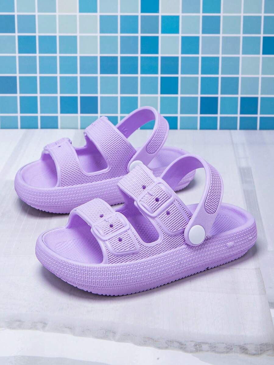 1 Pair Girls' Comfortable, Fashionable, Casual, Lightweight, Versatile, Non-Slip, Soft EVA Foam Sandals/House Slippers, Suitable For Spring/Summer - Purple - View 1