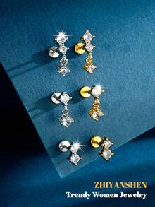 Bông tai đinh tán không ren phẳng bằng thép không gỉ, đinh tán mũi đẩy CZ, sụn tragus, xoắn ốc, vành tai, môi, lỗ mũi, đồ trang sức xỏ khuyên Medusa không gây dị ứng 6mm 8mm 20G - Đinh chốt đẩy - Xem 12