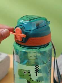 1pc 600ml Outdoor Sports Water Bottle With Straw, Cute Full Body Dinosaur Cartoon Plastic Water Cup