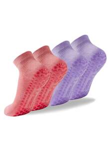 2 Pairs Deefly Women Anti-Slip Ankle Socks, Solid Color Suitable For Home, Hospital, Pregnant Women, Fitness, Pilates, Yoga