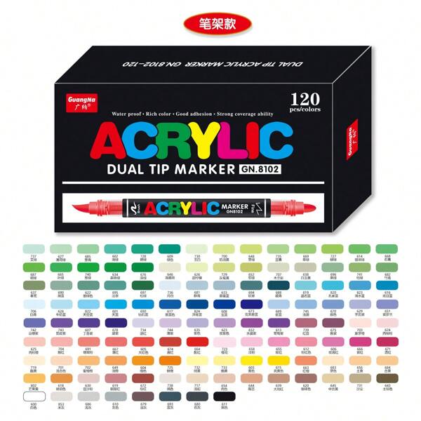 120-Color Dual Tip Acrylic Marker Set, Newly Released, Multi-Use For Office, Study, Art, Durable & Smooth Writing, Ideal For Rock, Wood, Plastic, Fabric Drawing & DIY Crafts, Gift-Ready Packaging,School Supplies,Back To School