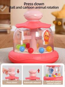 1 pieza Juguete de carrusel de animales de madera con sistema de pulsación y giro para bebés, diseño colorido para atraer al bebé, juguete educativo temprano interesante, adecuado para niños, niñas, Pascua, cumpleaños, regalo de Navidad