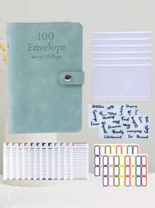 1 pièce Carnet de notes à feuillets mobiles avec bouton macaron, économies d'argent et comptabilité, 6 pochettes enveloppes, 12 fiches budgétaires, 2 étiquettes en anglais et 2 étiquettes colorées. Convient pour le défi de l'argent, la rentrée scolaire, fournitures scolaires