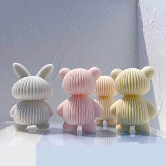 罗纹熊兔蜡烛模具美观硅胶模具几何条纹大豆蜡模具家居装饰