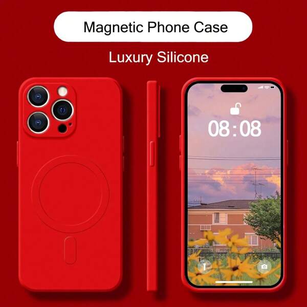 1 ST Magnetisch, slank, vloeibaar siliconen hoesje met MagSafe, krasbestendige microvezelvoering, anti-vingerafdrukbescherming, volledige camerabescherming, schokbestendig telefoonhoesje