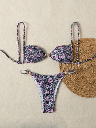 Traje de baño de una pieza con estampado de mariposa y estrella de mar, con ataduras y recortes, sexy y elegante para actividades de ocio