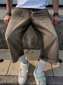 Men's Vintage Washed Straight Leg Denim Cargo Shorts - Bronze - View 5