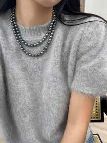 1 szt. Francuski naszyjnik z koralików w kolorze szarym, szykowny, lekki, luksusowy naszyjnik typu choker, odporny na kolory i hipoalergiczny, idealny do codziennego noszenia przez kobiety