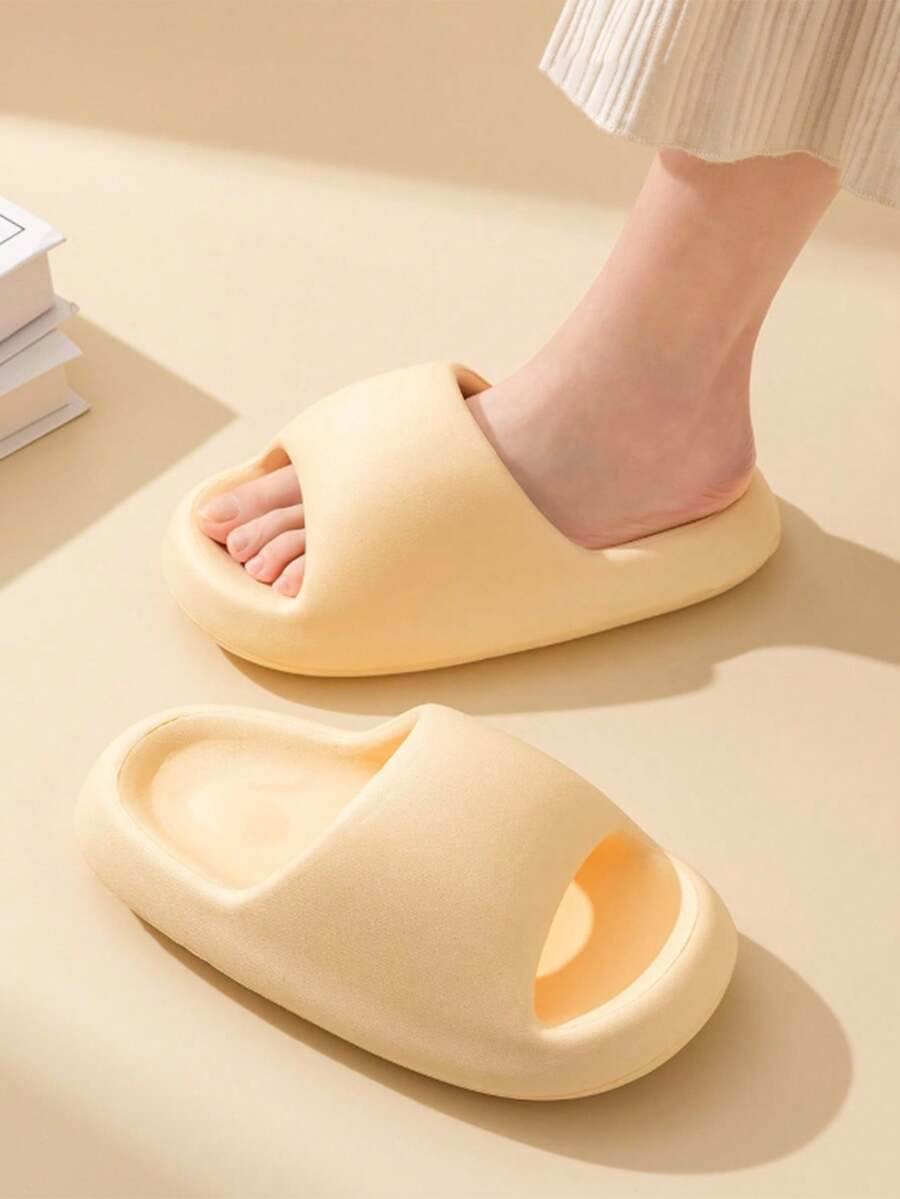 EVA Extra Soft "Stepping On Bread" Style Women Slippers, Fashionable Outdoor Thick Sole House Slippers, Couples Bathroom Slippers, Comfortable Anti-Slip - Yellow - View 1