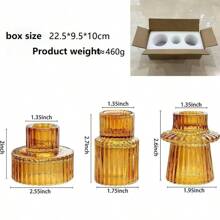 3pcs Green Glass Candle Holders, Striped Dual-Use Candle Holders, High-End Wax Candle Cups For Home Decoration