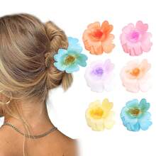 6件装女士花朵爪夹玫瑰爪夹大号花朵发夹防滑花朵发夹适用于浓密稀疏的头发强力定型发夹发饰女士女孩发夹 - 彩色 - 查看 9