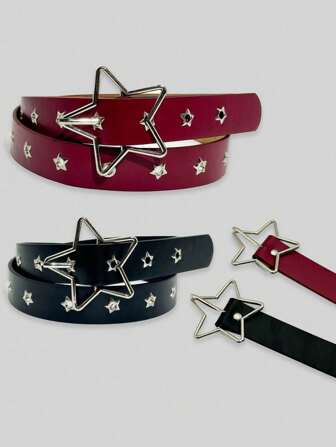 1 pezzo Cintura in stile punk da donna con pendente a stella pentagramma, cintura in pelle personalizzata con stelle multiple, da abbinare a jeans, adatta per estate e scuola