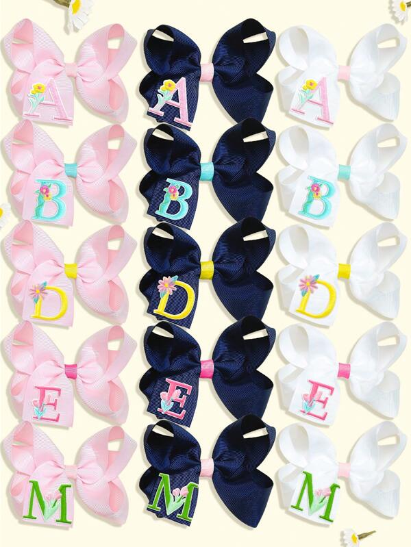 2 piezas Hebillas para el cabello con lazos y bordados de 26 letras del abecedario A-Z para niñas, regalo de moda para niñas, lazos para el cabello con hebillas para regalos, festivales, fiestas y escuela