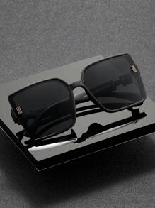 1pc Fashionable Fashion Glasses, Unisex Gift, Korean Style Casual Vacation Decorative Luxury Beach Versatile Photo Props Big Frame Square Floral Arm H-Logo Glasses