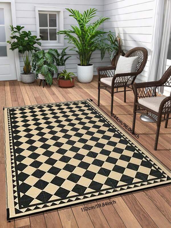 1,52m x 2,44m Outdoor Teppich, wasserdichte Matte, großer Outdoor Teppich, umkehrbarer Kunststoff-Flechtmatte, für Camping, Wohnmobil, Veranda, Terrasse, Balkon, Garten