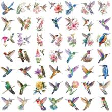 50 Piezas de Pegatinas transparentes de colibríes coloridos y adorables, pegatinas claras de dibujos animados de pájaros y flores, pegatinas rosas de pájaros, pegatinas de ventana de aves, pegatinas estéticas, pegatinas impermeables de PET para botellas de agua, computadora, portátil, teléfono, equipaje, cuaderno, refrigerador