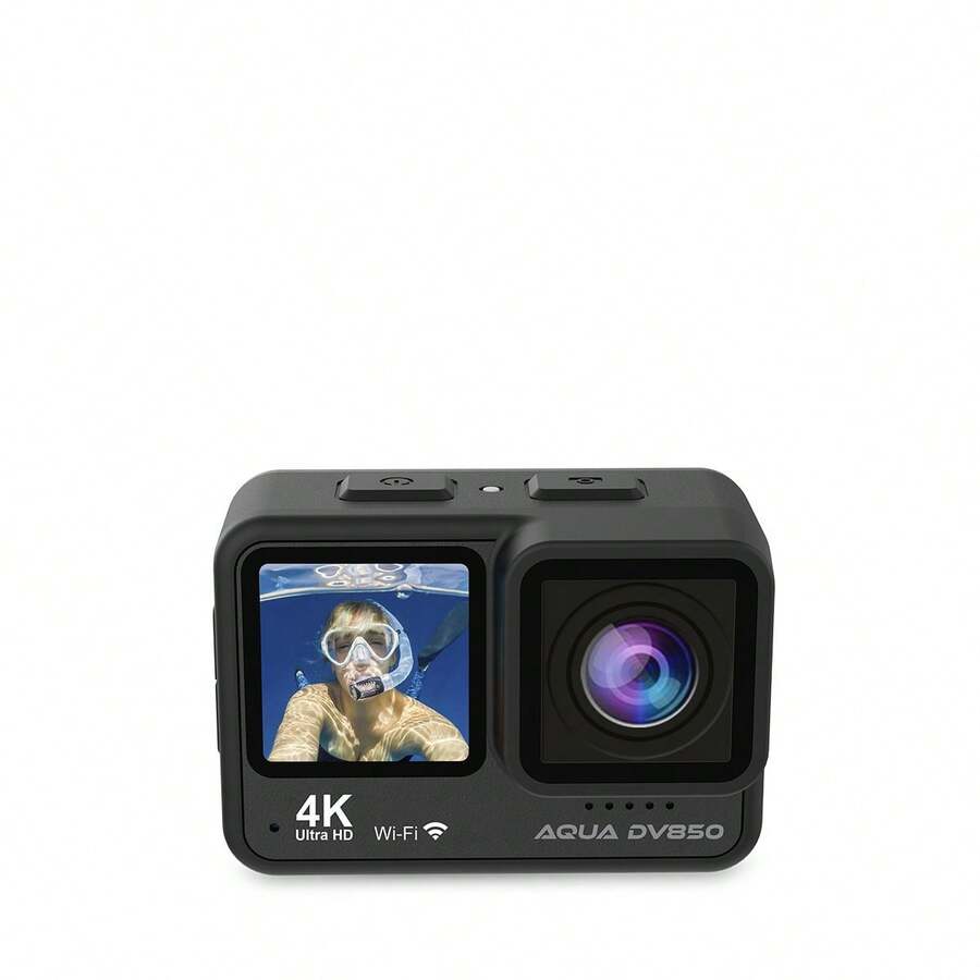 PRIXTON AQUA DV850 運動相機，WiFi，行動應用程序，雙 IPS LCD 螢幕，4K 和 24M 分辨率，EIS 影像穩定器，潛水，遙控器，1.5 小時續航時間，高達 128GB 的 SD 卡✅ 24/48 小時送貨 - 黑色 - 查看 1