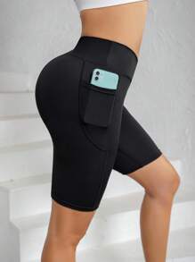 3 piezas Pantalones cortos de yoga de cintura alta con bolsillos, tela transpirable, pantalones cortos deportivos de compresión con efecto levantamiento de glúteos para mujeres - Ropa deportiva de estilo deportivo para gimnasio