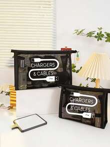 网眼尼龙带数据线插头图案印花女士便携式化妆包，带便携式多用途化妆包，女士化妆包旅行盥洗收纳袋，旅行设备充电器收纳袋，返校医生教师礼物，化妆包袋护肤包洗漱包收纳袋，旅行度假必需品宿舍必需品，婚礼伴娘礼物，妈妈礼物，生日礼物，送给朋友的礼物