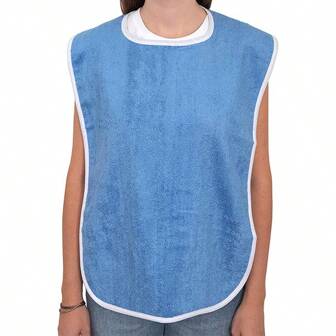 1pc Premium Absorbent Cloth Adult Bib - Unisex Adult Bib; Elderly And Disabled Dining Cloth, Adjustable, Thick Fleece Bib Clothing Protector, Machine Washable, Blue