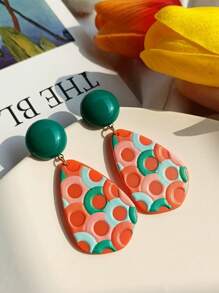 A Pair Of Vintage Orange Water Droplet Shaped Dangling Earrings For Women Daily Wear, Bohemian Style, Circle Pattern Design, Women's Daily And Holiday Jewelry, All Seasons Jewelry
