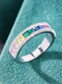 1 st. Elegante asymmetrische rand brede eternity band ring met synthetische kubieke zirkonia, veelzijdig ontwerp voor mannen en vrouwen, geschikt voor dagelijks gebruik, bijeenkomsten, cadeaus voor de feestdagen en geliefden