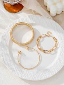 3 pièces Bracelets dorés pour femmes, bracelets larges empilables en métal à plusieurs couches, bracelets bracelets souples et larges. Ensemble de 3 bijoux, cadeaux pour la famille et les amis, cadeaux de la fête des mères