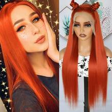 13X6 Platinum White Synthetic Lace Front Wigs 28 Inch Pre Plucked Long Straight Hair Wigs Glueless White Wigs Heat Resistant Fiber Hair Natural Halloween Wigs Platinum Blonde Lace Front Wigs For Women For Daily Christmas Party Cosplay Use - Red Orange - 查看 2