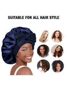 2 pezzi Bonnets da donna con cinturino elastico, in stile seta liscia, colore tinta unita, Bonnets in raso per la cura dei capelli, uso casuale e quotidiano