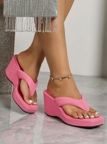 Women Square Toe Fuchsia Slip-On Sandals, Fashion Versatile