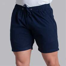 Men's Twill Shorts Simple Casual Fabric Pocket Drawstring Bermuda Shorts - Navy Blue - View 4