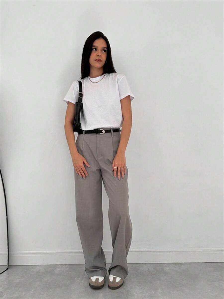 Fkmoda Tailored Palazzo Pants - Two-tone Gray - View 1