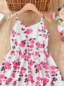 Seven Princess Nouvelle robe d'été décontractée et confortable pour jeunes filles, avec motif floral Ditsy, bretelles spaghetti et taille à cordon. Robe de plage fleurie Ditsy pour les vacances