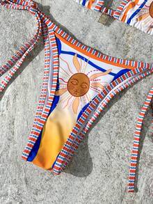 女士性感比基尼泳衣，夏季水果渐变印花抹胸比基尼沙滩装，适合度假女孩 - 彩色 - 查看 6