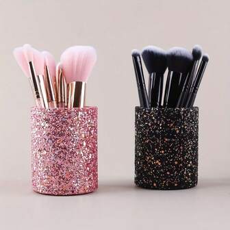 Glitter Makeup Brush Holder - Shiny Pink And Black Sequined Ladies Makeup Organizer Bag, Large Capacity Travel Toiletry Bag, Stylish Pencil Case, Perfect For Brushes And Beauty Essentials, Travel Makeup Organizer | For A Shiny Look | Organizer Bathroom Decor Fall Decor Makeup Organizer Back To School