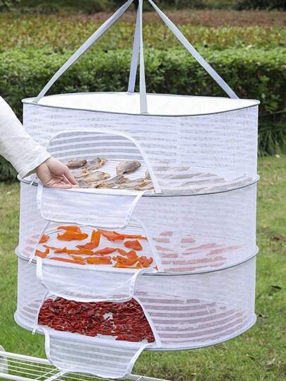 1Pc Zippered, Fully Enclosed Multi Functional Drying Net, Clothes Drying Net, Household Vegetable Drying, Fish Drying, Foldable Drying Net, Layered Drying Basket,Windproof, Dustproof, Insect Proof, Blow Proof, Pet Proof,Indoor And Outdoor