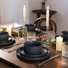 Richmount 24 Piece Stoneware Dinnerware Sets, Plates And Bowls Set For 8, Dishwasher And Microwave Safe