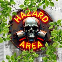 [2D Flat] 1pc Vintage Metal Sign - "Danger Zone" Design With Skull & Gas Mask, Bright Neon Lighting, Vintage Metal Alloy Wall Art, Suitable For Bar, Cafe, Beach House, Backyard, Mystical Spaces, Size: 7.8" X 7.8", Outdoor Wall Decor | Vintage Metal Sign | Durable Metal Sign, Metal Wall Art Decor, Random Mounting Hole Style
