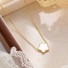 1pc Luxury Flower Pendant Necklace, Natural Shell & Clover Charm, Suitable For Daily Wear - White - View 3