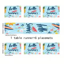 1pc/5pcs/7pcs, Home Decor, Summer Style Lemon Pattern Polyester Printed Table Runner With 6 Placemats - Polyester, Rectangle, Holiday Decorative Fabric Table Runner, Home Decor, Kitchen & Dining Table Decoration, Room Decor, Table Runner