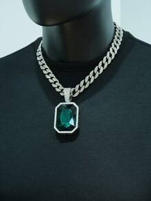 1pc Versatile Classic Multi-Colored Gemstone Pendant Necklace, Unisex Jewelry, Couples Accessory Suitable For Everyday Wear - Large Gemstone Pendant Necklace - View 44