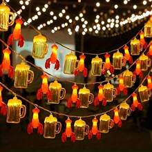 1 Peça Luzes de Corda LED em Formato de Lagosta e Cerveja, Adequadas para Quarto, Casa, Casamento, Aniversário, Festa, Acampamento ao Ar Livre, Decoração Externa, Iluminação de Atmosfera