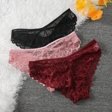 Set de 3 piezas de bragas elegantes y sexys de encaje transparente para dama