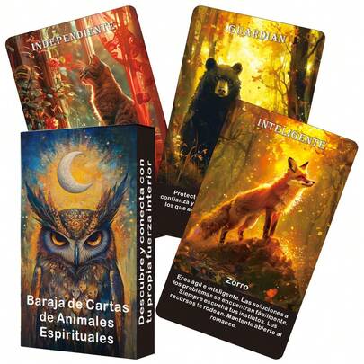 Cartas del Oráculo español, Baraja de Tarot de Animales españoles, Baraja de Cartas del Oráculo de Animales Espirituales españoles, Baraja de Cartas del Oráculo de Mensajes de Animales, Cartas de 12x7cm, Juguetes de adivinación, con significados impresos en las cartas