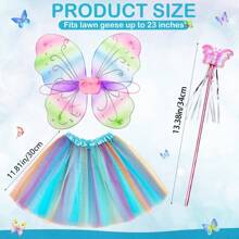 3 Pcs Butterfly Porch Goose Outfits For Cement Goose 23" Lawn Goose Statue Clothes Butterfly Wings Wand Tutu Skirt Spring Plastic Goose Costume For Butterfly Party Yard Outdoor