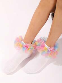 1 Pair/8 Pairs Cotton Girls Middle & Small Kid Sparkly Lace Ruffle Princess Style Dance Socks - Multicolor - View 2