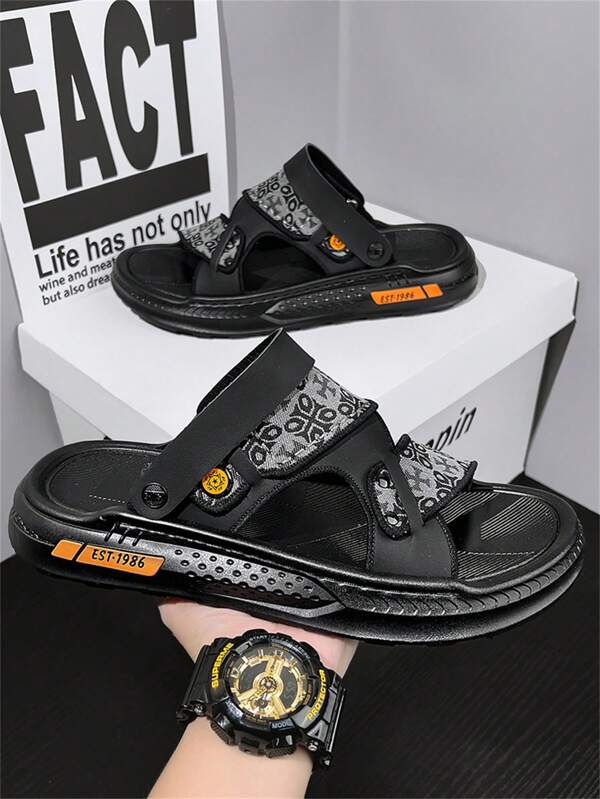 Sandalias de goma para hombre, pantuflas de verano de doble uso, suela talla grande gruesa antideslizante, abierto de dedo respirable, calzado de playa