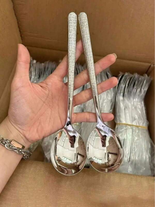 5pcs Stainless Steel Hammered Spoon Set - Perfect For Soup, Dining & Kitchen Use,School Supplies