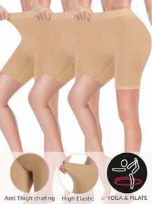 3-pak damskich bezszwowych szortów slip pod sukienki, wysoki stan, antypoślizgowe, plus size, bielizna legginsy, joga, podstawowe, solidne, sportowe, treningowe, spodenki motocyklowe, akcesoria do siłowni, pasy wyszczuplające brzuch, pasy lędźwiowe, gorset wyszczuplający brzuch